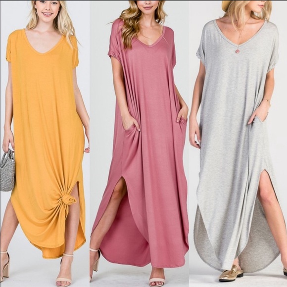 Dresses & Skirts - New boho oversized loose maxi dress slit pockets